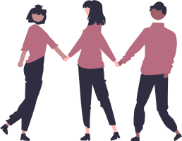 An illustration of three people of different colours holding hands.