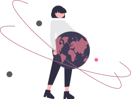 An illustrated of somebody holding a spinning globe.