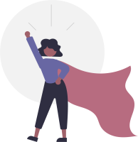 An illustration of a woman wearing a superhero cape punching the air.